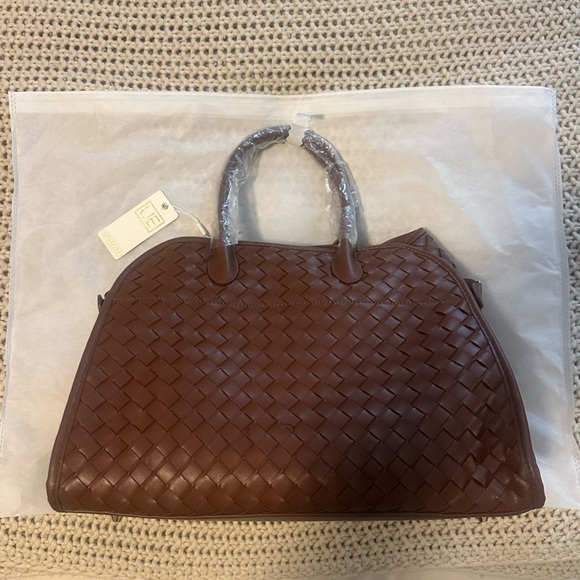 VICI Blythe Woven Leather Satchel in Chocolate OS NWT - Picture 11 of 11